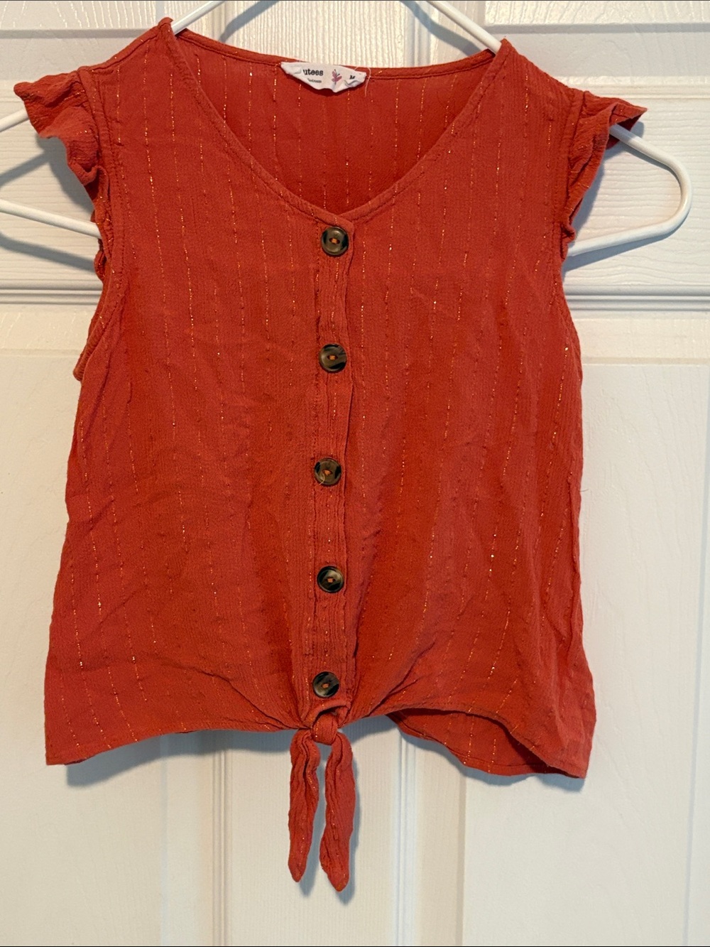 Beautees Girls Rust Button-Front Tie Top with Metallic Accent